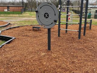 Fitness stations in park.
