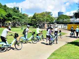 Group riding bicycles.