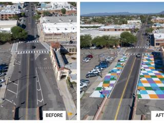 Overhead view of street before and after paint.