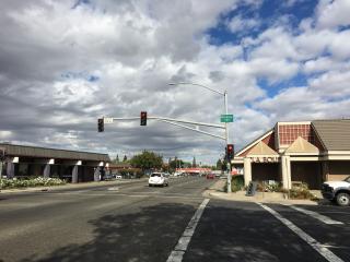 Intersection with new traffic lights.