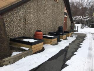 New garden beds in snow.