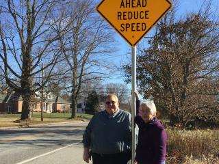 Speed reduction sign.