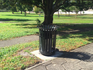 New trashcan in park.