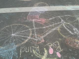 Chalk drawing of bicycle.