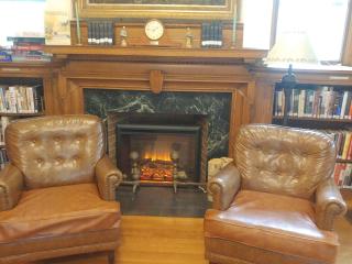 New oversized chairs by fireplace.