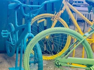 Colorful painted bikes to become art.
