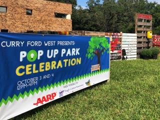 Pop-up Park Celebration sign.