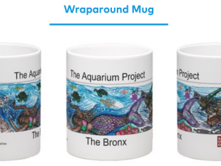 Coffee mugs with Aquarium Mural, which was temporarily displayed in park.