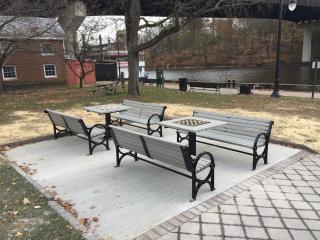 New outdoor chess tables and seating.
