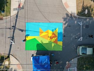 Overhead view of painted intersection.