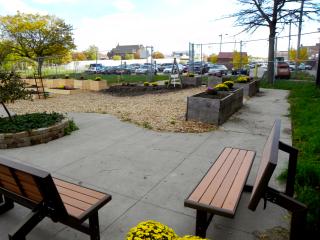 New benches in community garden.