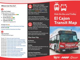 Trifold El Cajon transit map brochure in English Page 1.