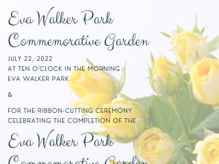 Flyer for ribbon cutting event at Eva Walker Memorial Garden