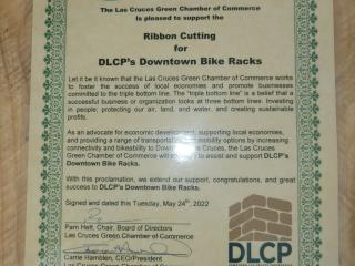 Chamber of Commerce proclamation for new bike racks.
