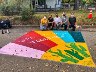 Group with artistic painted intersection.