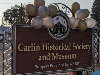 Sign to Carlin Historical Society and Museum.