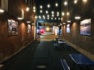 New lighting in alley parklet.