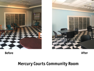 Before and After of community room.