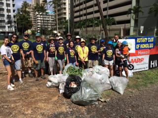 Volunteers with collected trash.