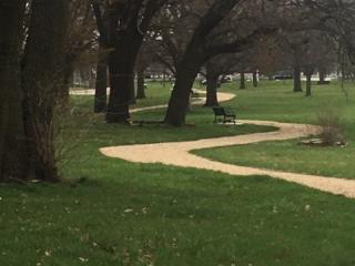 Walking path with benches