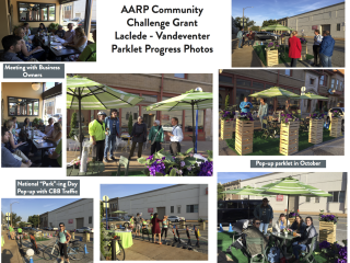 Collage of photos of the "pop-up" parklet.