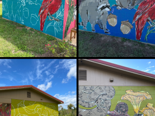Photo collage of building mural
