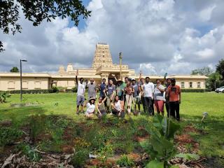 Group working on pollinator garden at Hindu Temple.
