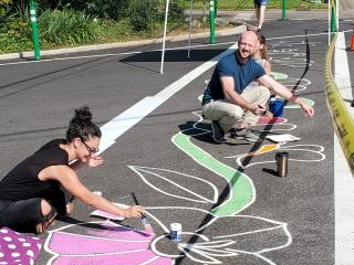 Painting artistic crosswalk.