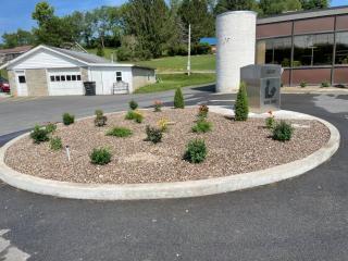 New landscaping at library traffic circle.