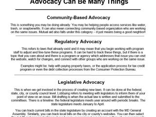 Flyer of types of Advocacy assistance.
