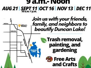 Flyer for community clean-up events at Duncan Lake.