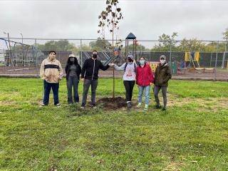 Volunteers with new trees.
