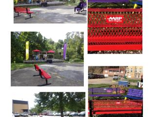 Photo collage of new bench photos.