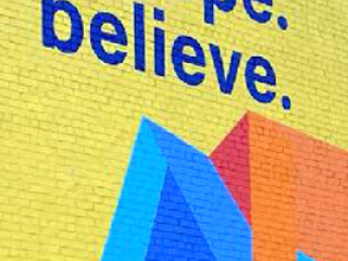 Close up of text within mural.