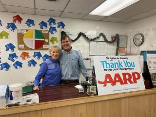 ReStore counter with AARP thank you sign