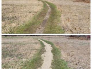 Before and after of path with additional all-weather material.