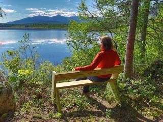 Installed bench with view of lake.