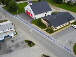 Aerial view of painted walking lane.