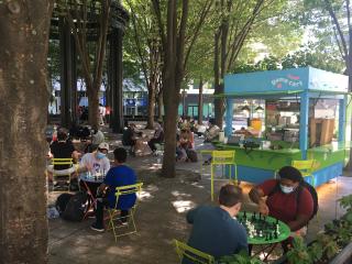 Outdoor chess tournament at Game Zone.