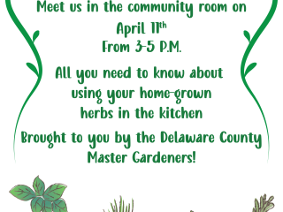 Flyer for "Cooking with Herbs" cooking lesson.