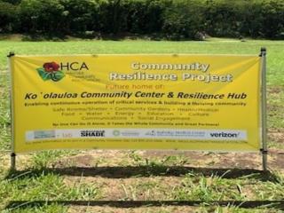 Banner for future home of Community Center and Resilience Hub