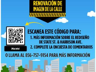 Spanish language flyer for "State & Harrison's Extreme Street Makeover"