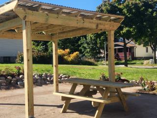 New shade structure and picnic table.