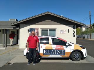 An Elaine client with vehicle.