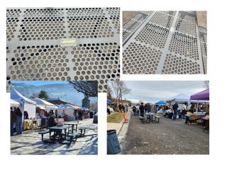 Photo collage of new picnic tables.
