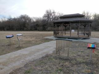 Musical instruments and gazebo.