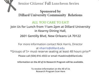 Flyer for Dillar University Senior Citizens' Fall Luncheon Series