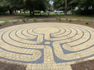 Close-up of brick labyrinth.