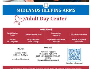 Flyer for Midlands Helping Arms Adult Day Center.