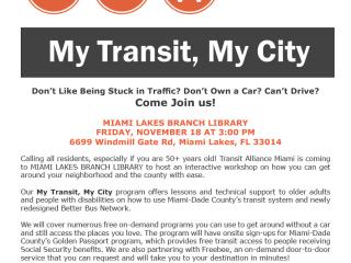 Flyer for "My Transit, My City" training at library.